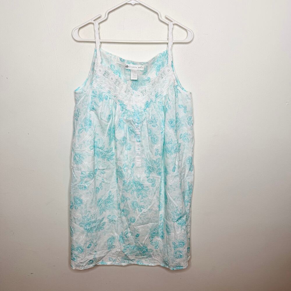 Eileen West Blue Floral Sleeveless Nightgown